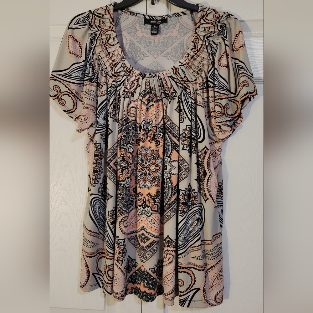 Style & Co. Paisley Blouse in Black, Cream, and Pink